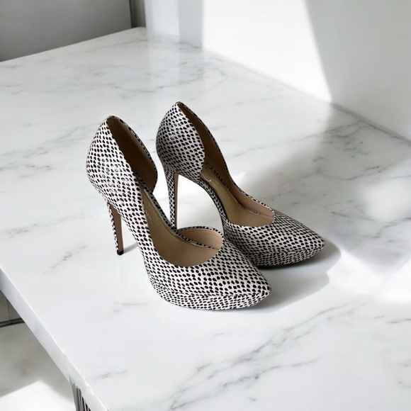 Classic Black and Off White Polka Dot D’orsay Women's Heel Pointy Pumps sz 8.5 - Picture 8 of 12